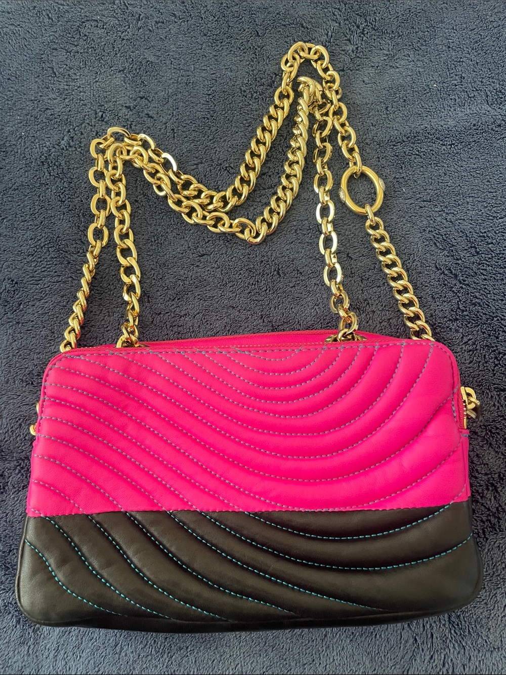 Pink and Black Quilted Chain-Handle Shoulder Bag